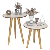 Duas Mesinhas Laterais Retro com Pés Palito - Design Off White e Freijó para Sala, Quarto e Escritório - imagem 1