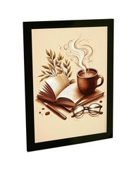 Quadro Decorativo Café e Livros - Arte Ilustrada para Quarto e Sala - imagem 1