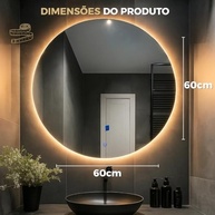 Espelho Redondo Lopazzi 60x60cm com LED Touch – Iluminação Ajustável Moderna para Banheiro e Quarto - imagem 3