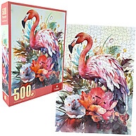 Quebra-Cabeça 500 Peças: Flamingo e Flores Castela - imagem 1