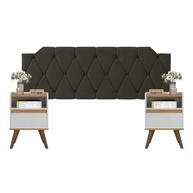 Conjunto Mesa de Cabeceira com Gaveta + Cabeceira Estofada para Cama Queen Size - Design Moderno Marrom - imagem 2