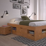 Cama Queen Multifuncional em Madeira Maciça com 6 Gavetas Charme - Charme Inter Link Amêndoa - imagem 2