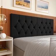 Cabeceira Estofada Queen Capitonê em Suede Preto | Design Moderno com Fixação na Parede - imagem 1