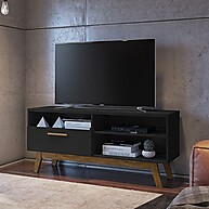 Rack Paládio Preto Fosco com Pés de Madeira Maciça para TV até 55” - imagem 1