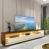 Rack para TV até 85 Polegadas com LED e Rodízios – Requinte Castanho/Off White - imagem 1
