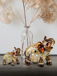 Enfeite 2 Elefantes Indianos em Resina - Decoração Elegante para Sala e Rack - imagem 2