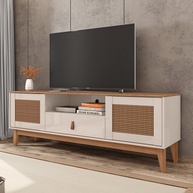Rack TV 60" Madeira Maciça: Elegância Off White/Noce - imagem 1
