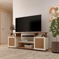 Rack para TV Ipanema até 75" com 2 Portas e Rodízios - Cinamomo/Off White - imagem 1
