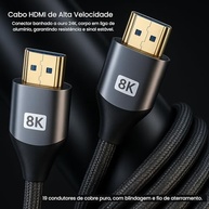 Cabo HDMI 2.1 8K 2m Ultra Rápido 48Gbps | HDR10 eARC VRR | Compatível com TV 4K, PS5, Xbox, Monitor Gamer, Projetor, PC | Conector Banhado a Ouro e Cabo Reforçado - imagem 2