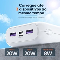 Power Bank 20000mAh Branco: Carregador Portátil Rápido com LED e USB-C - imagem 4