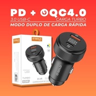 Carregador Veicular Turbo 60W Dual Port USB 3.0 + Tipo C - Carregamento Rápido 9.1A - imagem 4