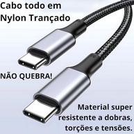 Cabo USB-C 2m Turbo 60W Ultra Rápido: Nylon Trançado, Reforçado para Android, iPhone, Notebook e Tablet - Preto Premium - imagem 4