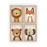 Kit 4 Quadros para Quarto de Bebê - Animais Fofos em Madeira Premium | Leão, Elefante, Urso e Raposa - imagem 2