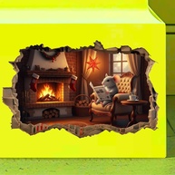 Adesivo de Parede 3D Lareira de Natal com Ratinho Encantador - Decalque Vinil Decorativo para Quarto e Sala - imagem 1