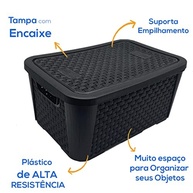 Kit 3 Caixas Organizadoras em Rattan Preto – Pequena, Média e Grande para Casa e Escritório - imagem 5