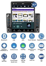 Multimídia Vertical Tesla 9.7" HT-9700CA: Tela Imersiva, CarPlay/Android Auto Sem Fio e Câmera de Ré - imagem 3