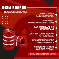 Tampas de haste de válvula de pneu Grim Reaper, metal, ajuste universal para carros, caminhões, SUV, motocicletas, acessórios automotivos personalizados, conjunto de 4 peças (vermelho) - imagem 4