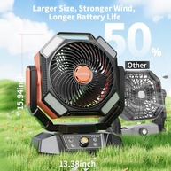 coldSky Ventilador de Acampamento Recarregável com 4 Luzes LED, 8 Velocidades, Controle Remoto e Gancho para Barraca - imagem 4