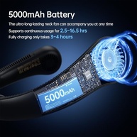 Ventilador de Pescoço JISULIFE Recarregável - 5 Velocidades, 5000mAh, Sem Lâminas - imagem 5
