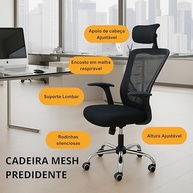 Cadeira Ergonômica Presidente com Encosto Mesh Reclinável 135° | Apoio de Cabeça e Braços Ajustáveis | Até 120kg - imagem 5