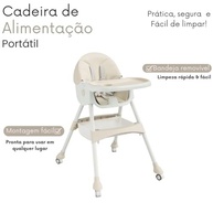 Cadeira de Alimentação Reclinável Premium com Rodinhas e Bandeja Ajustável - Bege - imagem 5