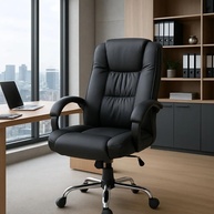 Cadeira Executiva Presidente Ergonômica Reclinável Luxuosa em Couro Sintético Preto - imagem 1