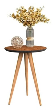 Mesinha Lateral Redonda em Madeira Freijó com Pés Palito - Design Moderno para Sala e Quarto - imagem 2
