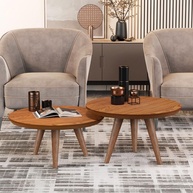 Conjunto 2 Mesas de Centro Redondas Tripé Pés Palito Decorativas Luma - JM3 Móveis (Freijó) - imagem 1