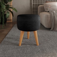 Puff Redondo Estofado com Pé Palito – Banqueta Decorativa Moderna em Preto - imagem 1