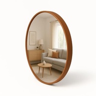 Espelho Redondo com Moldura em Couro Sintético - 50cm | Design Elegante para Sala, Quarto e Escritório - imagem 3