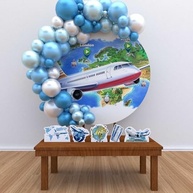 Kit Decoração Painel Redondo Festa Infantil Tema Avião - Design Piloto | Ideal para Aniversário - imagem 2