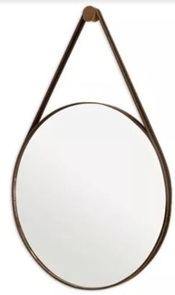 Espelho Redondo Decorativo com Alça em Couro 80cm - Design Sofisticado Café - imagem 2