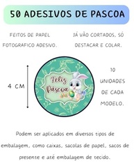 Adesivos Redondos Feliz Páscoa - Kit 50 Unidades com Coelhinhos e Ovos - Design Aquarela para Embalagens e Presentes - imagem 3