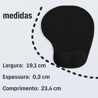 Mouse Pad Ergonômico com Apoio de Punho em Gel, Reduz a Tensão na Mão, Antiderrapante, Minimalista, Escritório, Gamer, Trabalho, Linha Super Premium - Cores Sortidas Preta ou Azul - imagem 5