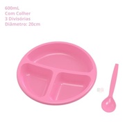 Kit Refeição Infantil Rosa com Prato Dividido e Colher Baby - Seguro e Prático para Bebês - imagem 2