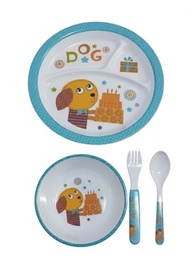 Kit Refeição Infantil 4 Peças em Melamina - Prato Divisório + Bowl + Garfo + Colher | Rosa/Azul - imagem 1