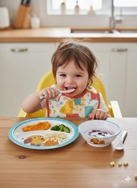 Kit Refeição Infantil 4 Peças em Melamina - Prato Divisório + Bowl + Garfo + Colher | Rosa/Azul - imagem 2