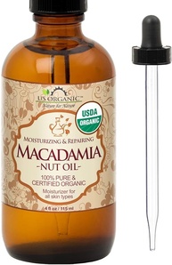 US Organic Óleo de noz de macadâmia virgem não refinado, orgânico certificado, puro e natural, prensado a frio, proveniente do Quênia, em frasco de vidro âmbar com conta-gotas de vidro para fácil - imagem 1
