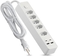 Régua de Energia Inteligente: 4 Tomadas, 2 USB-A, 2 USB-C e Cabo 2m - Branco - imagem 3