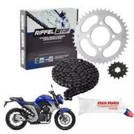 Combo Completo Relação Tração Moto Yamaha Fazer 250 (2006-2016) Original Riffel + Graxa - imagem 1