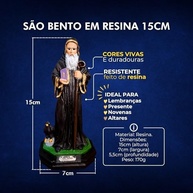 Imagem de São Bento em Resina 15cm - Escultura Religiosa com Detalhes Artesanais - imagem 4
