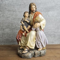 Estátua de Jesus com Crianças - Escultura Religiosa Renascentista em Resina, 22,4 cm, Decoração Inspiradora e Presente Devoto para Batismo - imagem 3