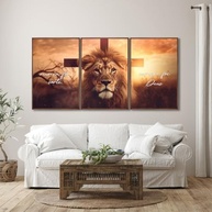 Quadro Decorativo Religioso Leão e Cruz - 3 Telas com Mensagem Inspiradora (60x90cm) - imagem 3