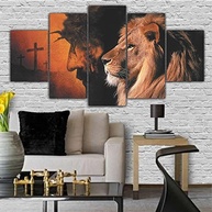Quadros Decorativos Religiosos Leão de Judá e Jesus com Cruz - Decoração Espiritual para Sala - imagem 5