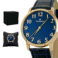 Relógio Champion Masculino Dourado com Couro Azul - imagem 1