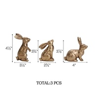 Conjunto de 3 Estatuetas de Coelhinho da Páscoa em Resina Dourada - Decoração Temática Elegante - imagem 3
