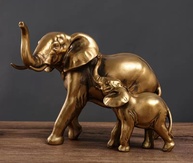 Estátuas de Elefante em Resina Dourada - Decoração Elegante para Casa - Elefante Mãe e Filho (19x21,6x14 cm) - imagem 1