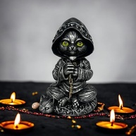 Gato Bruxo Wicca em Resina com Castiçal - Decoração Mística e Porta-Incensos 2 em 1 - imagem 3