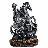 São Jorge Cavalo e Dragão Ogum em Resina Prata Envelhecida - Decoração Religiosa Refinada - imagem 4