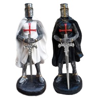 Kit 2 Cavaleiros Templários Medievais em Resina Branco e Preto - Decoração Temática de Alta Qualidade - imagem 1